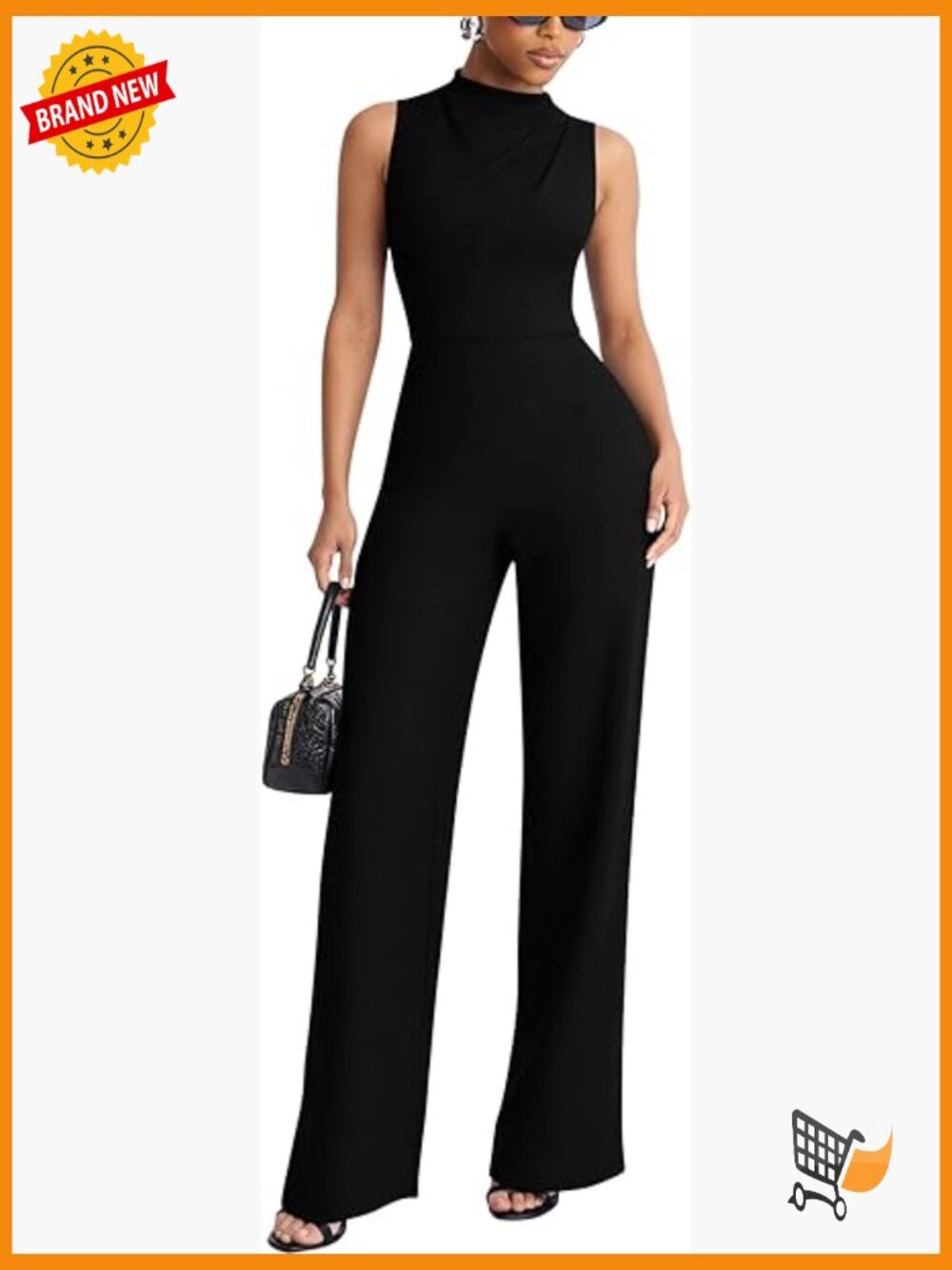 Sleeveless Mock Neck Wide Leg Jumpsuit - Stretch, Lightweight